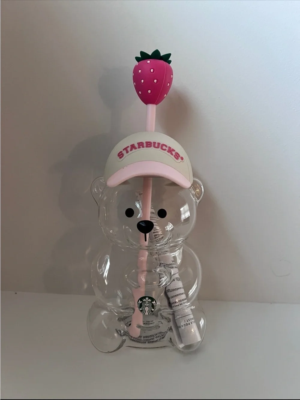 Starbucks Kids Clear Bear Cup with Pink Straw & Strawberry Top